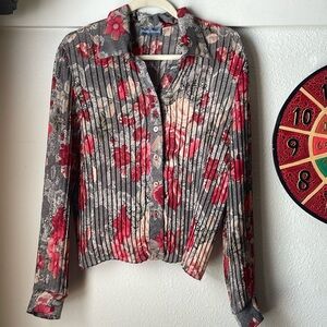 Women’s Vintage Burke Avenue crinkle floral sheer long sleeve button blouse